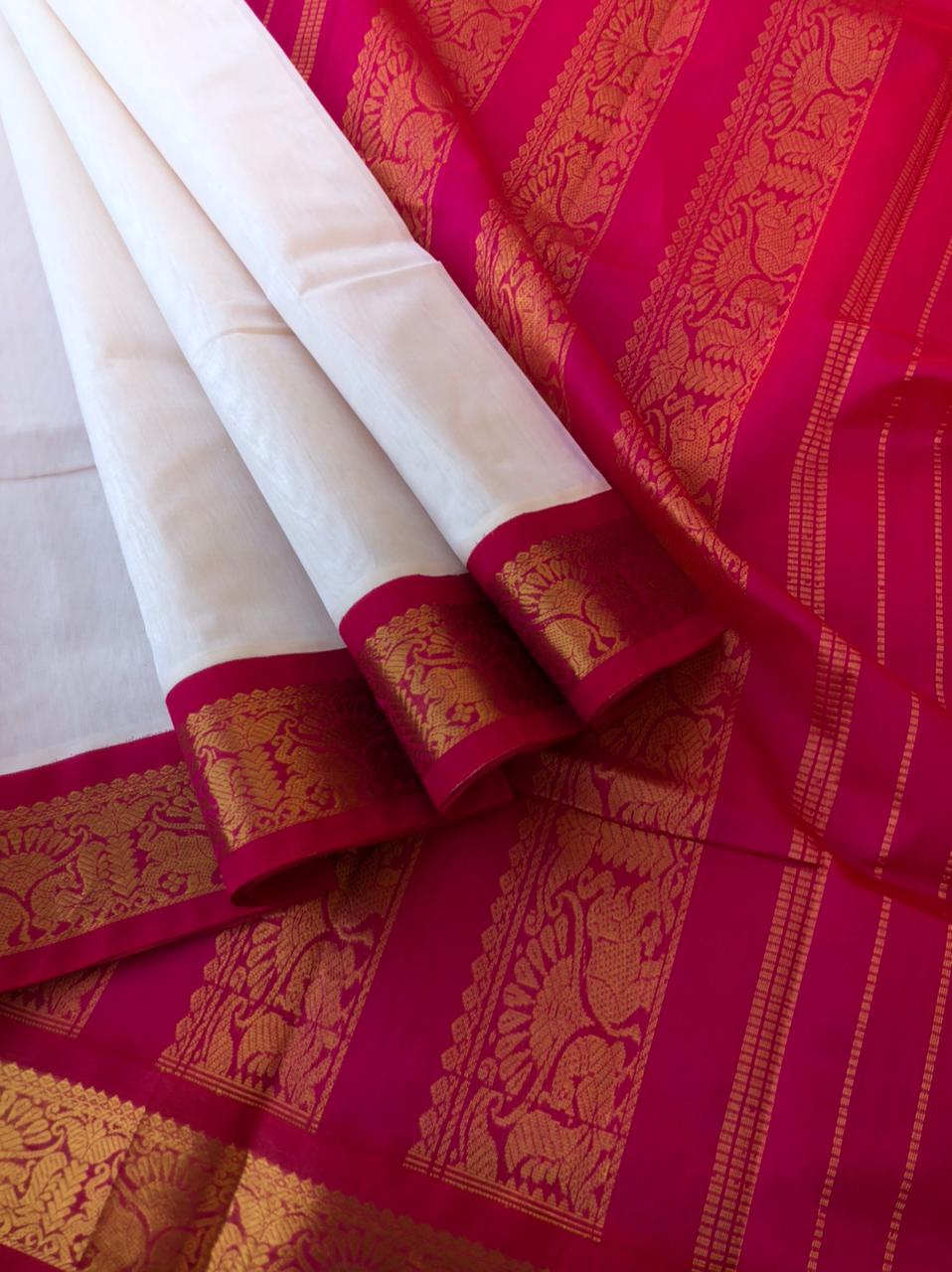 Korvai Silk Cotton - off white and pink