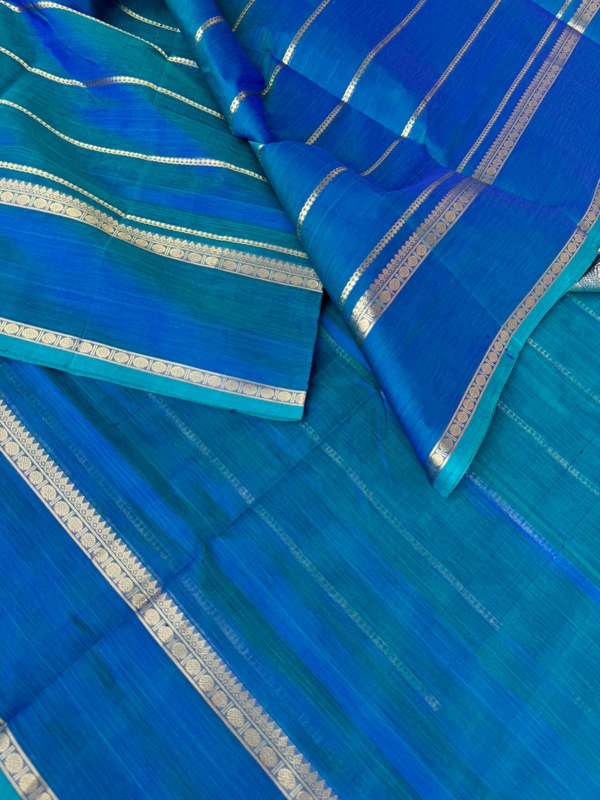 Zari Kissed Silk Cotton - gorgeous blue veldhari