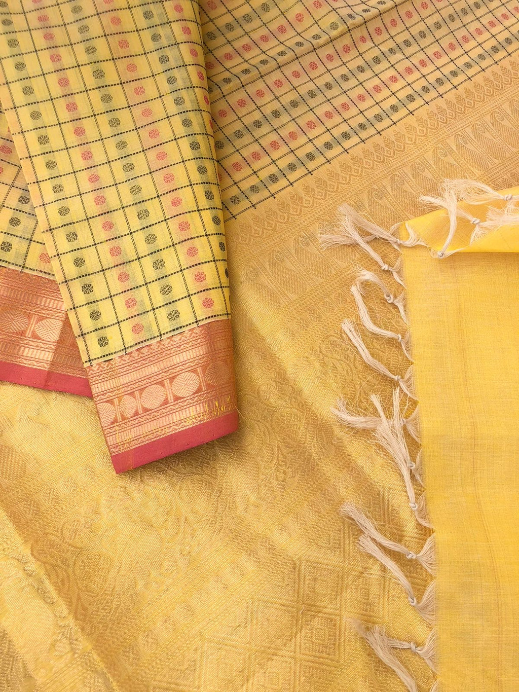 Woven Motifs Silk Cotton - butterscotch creamy yellow 1000 rudurakasham buttas