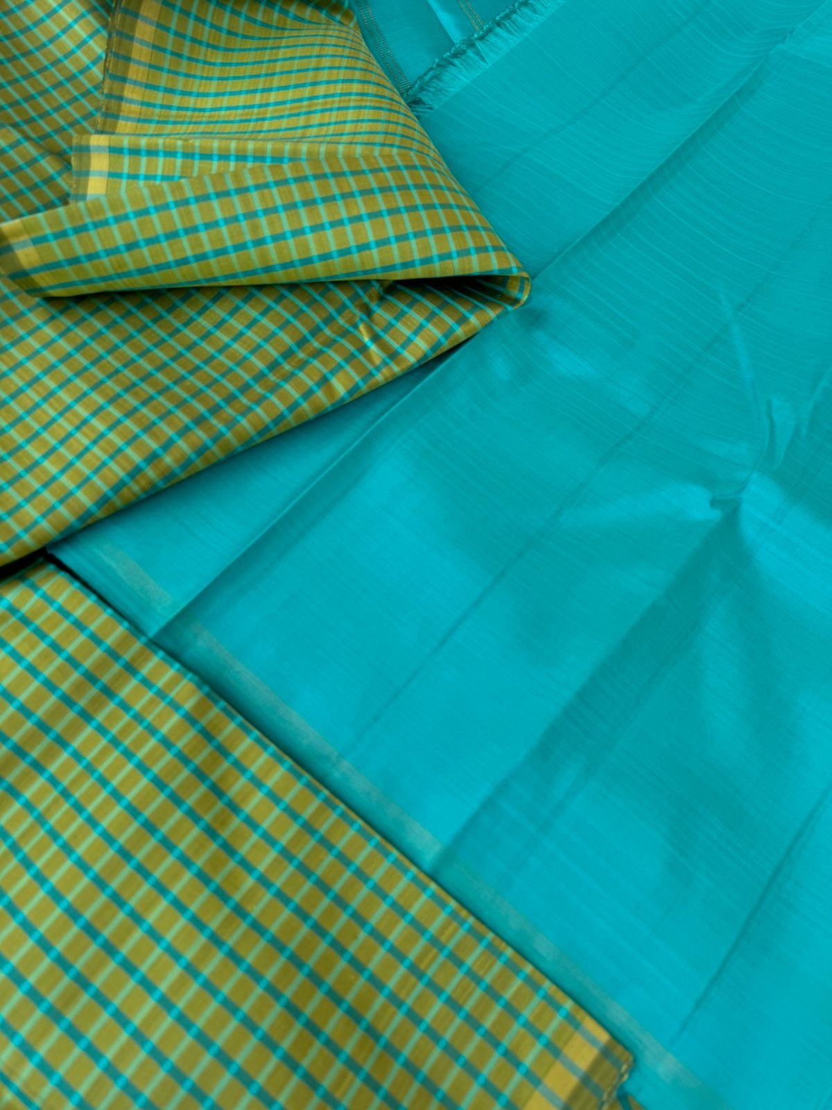 Kattams on Kanchivaram - pale green and teal podi kattam