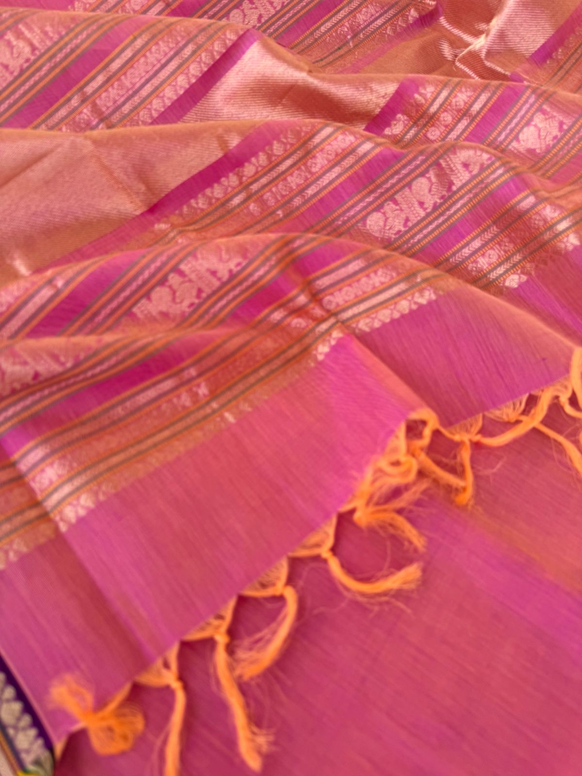 Zari Kissed Silk Cotton - stunning short pink with rain drops woven buttas