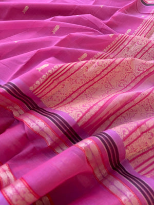 Mangalavastaram - elegant rose pink with fish woven buttas