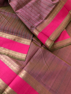 Woven Motifs Silk Cotton - rare find keva pink Lakshadeepam