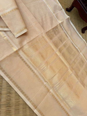 Zari Kissed Silk Cotton - stunning golden off white vertical muthu oosi strips