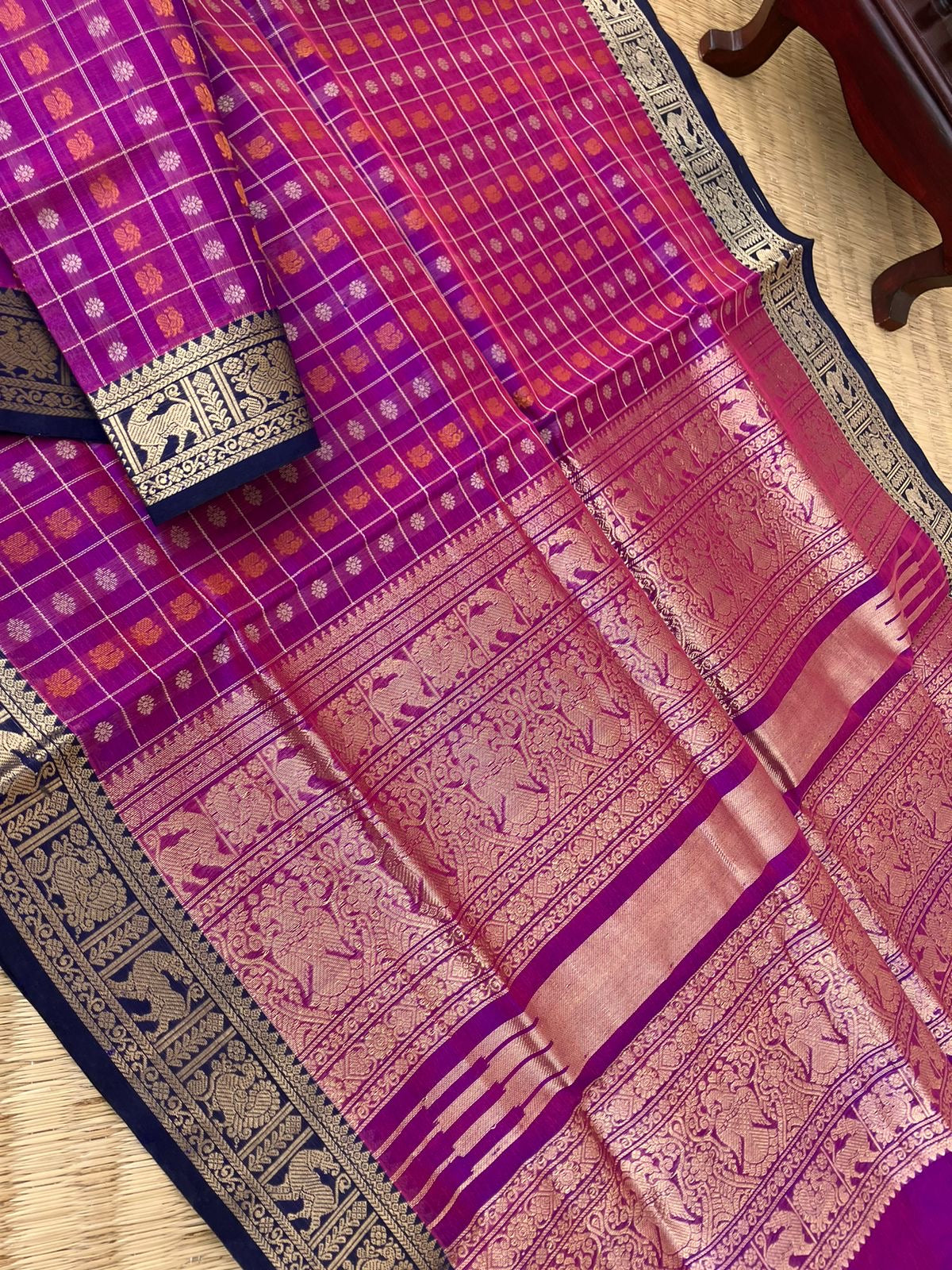 Traditional Colours Woven Motifs Silk Cotton - purple mixed pink 1000 buttas