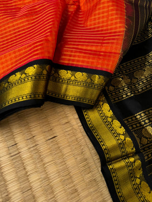 Kattams on Korvai Silk Cotton - burnt orange and black