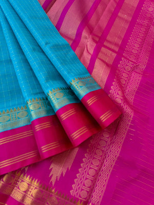 Korvai Silk Cotton - blue and pink zari kattam