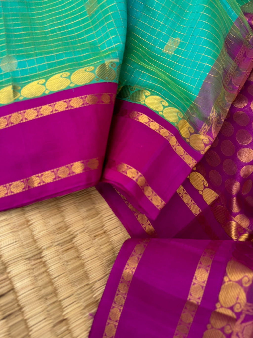 Korvai Silk Cotton - aqua blue and purple