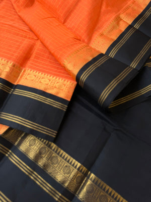 Kattams on Korvai Silk Cotton - pale orange and black