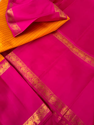 Truly Vintage - amazing mango yellow and pink with kodi mangai woven korvai borders with full body woven pluse buttas