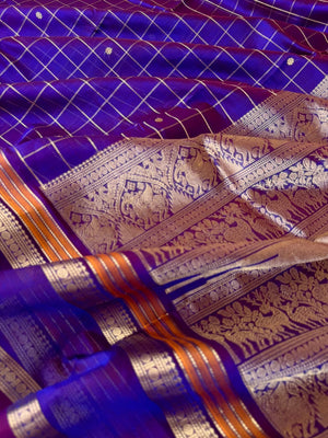 Zari Kissed Silk Cotton - dark maroon mixed blue muthu kattam