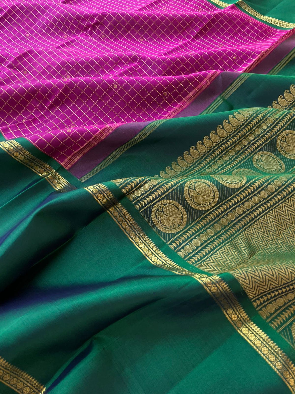 Myth of Kanchivaram - Lot of people Think Tall border Kanchivaram makes them look short but definitely not , saree won’t alter the height, it will give a absolutely different and unique look when it is draped for all people.