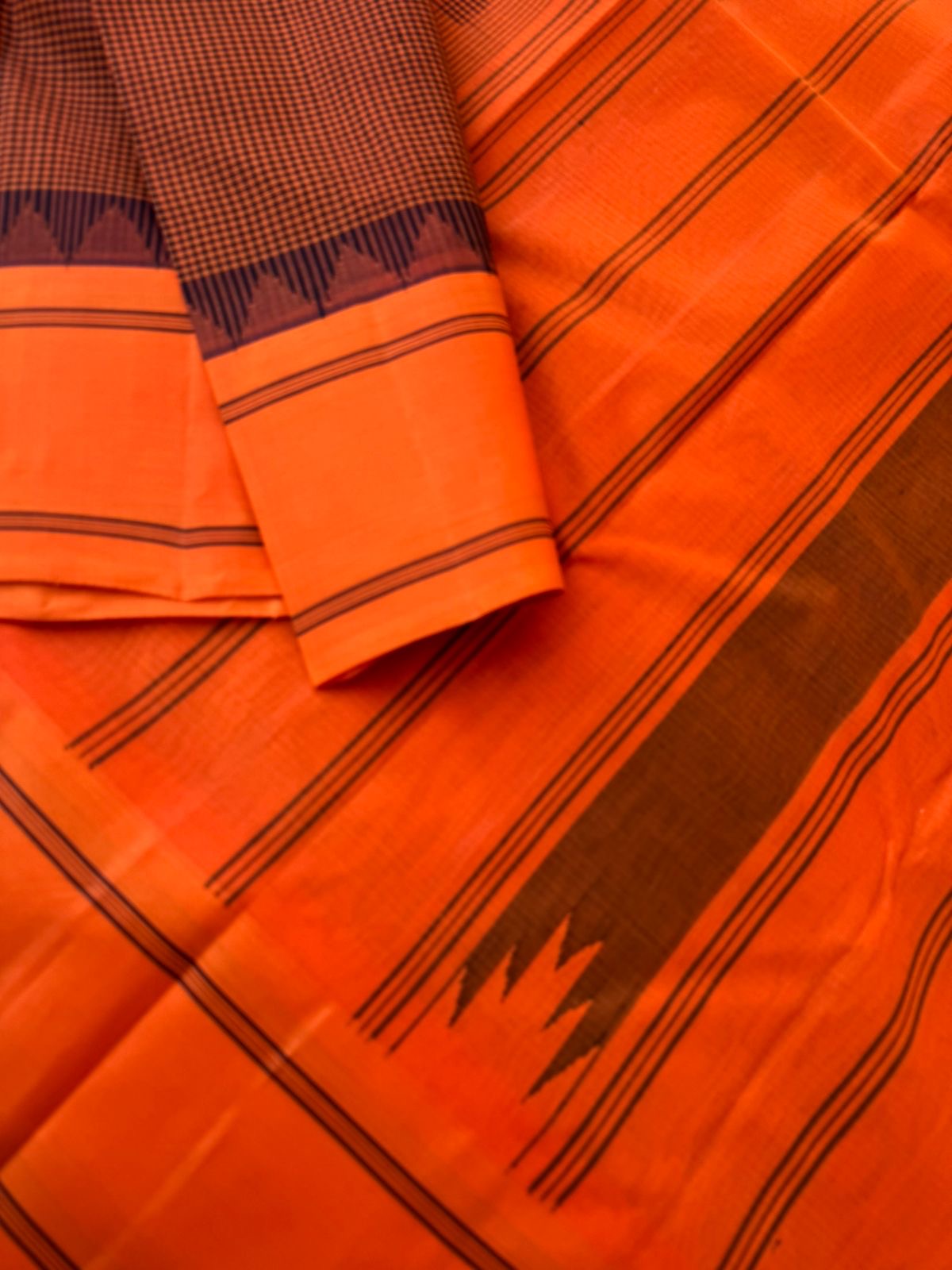 Signature Korvai Silk Cottons - rusty brick and orange