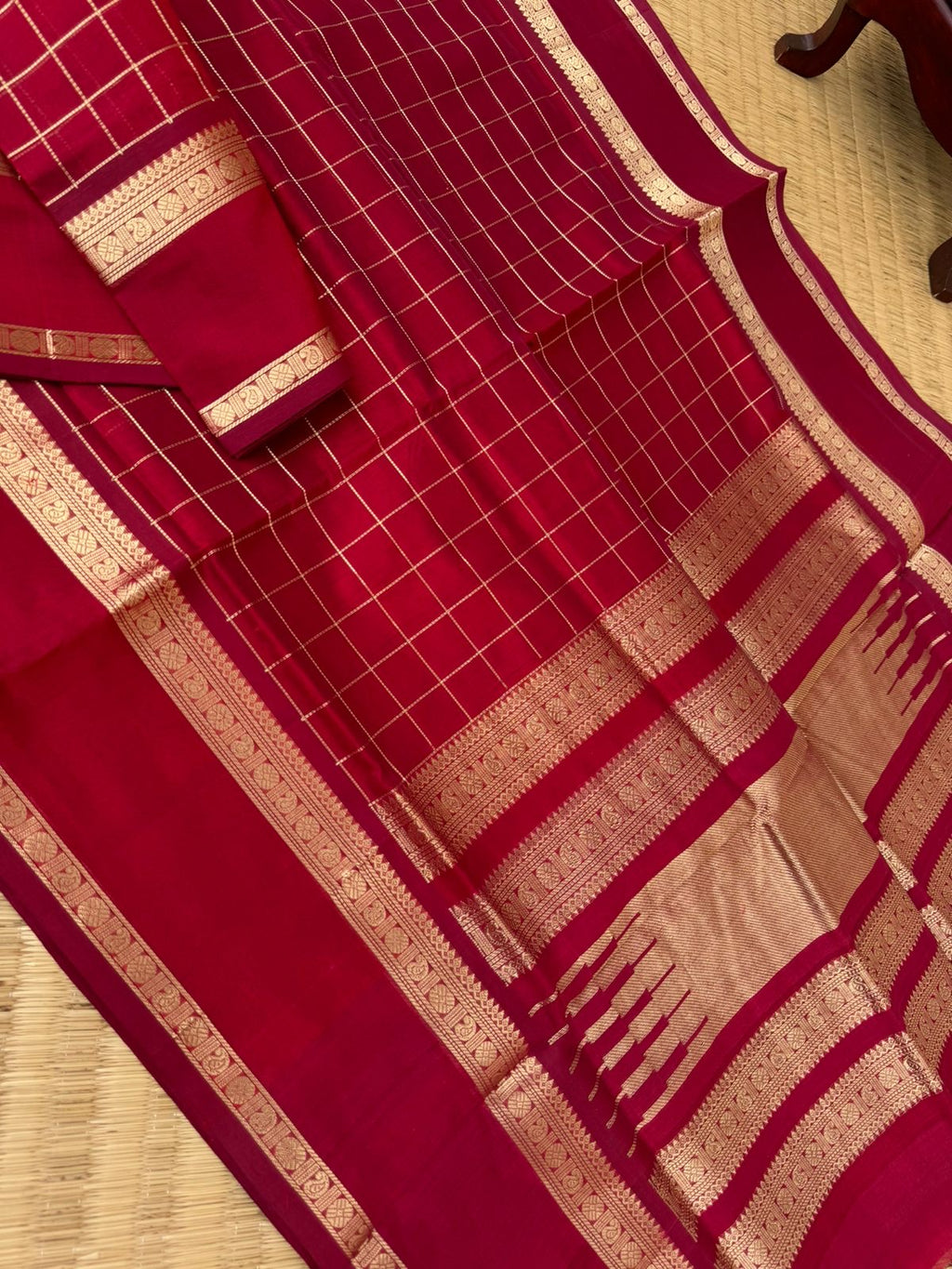 Zari Kissed Silk Cotton - deep reddish maroon muthu kattam