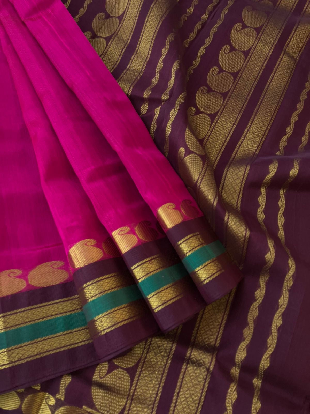 Korvai Silk Cotton - deep dark pink and maroon