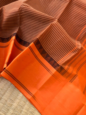 Signature Korvai Silk Cottons - rust orange kasa kasa kattam