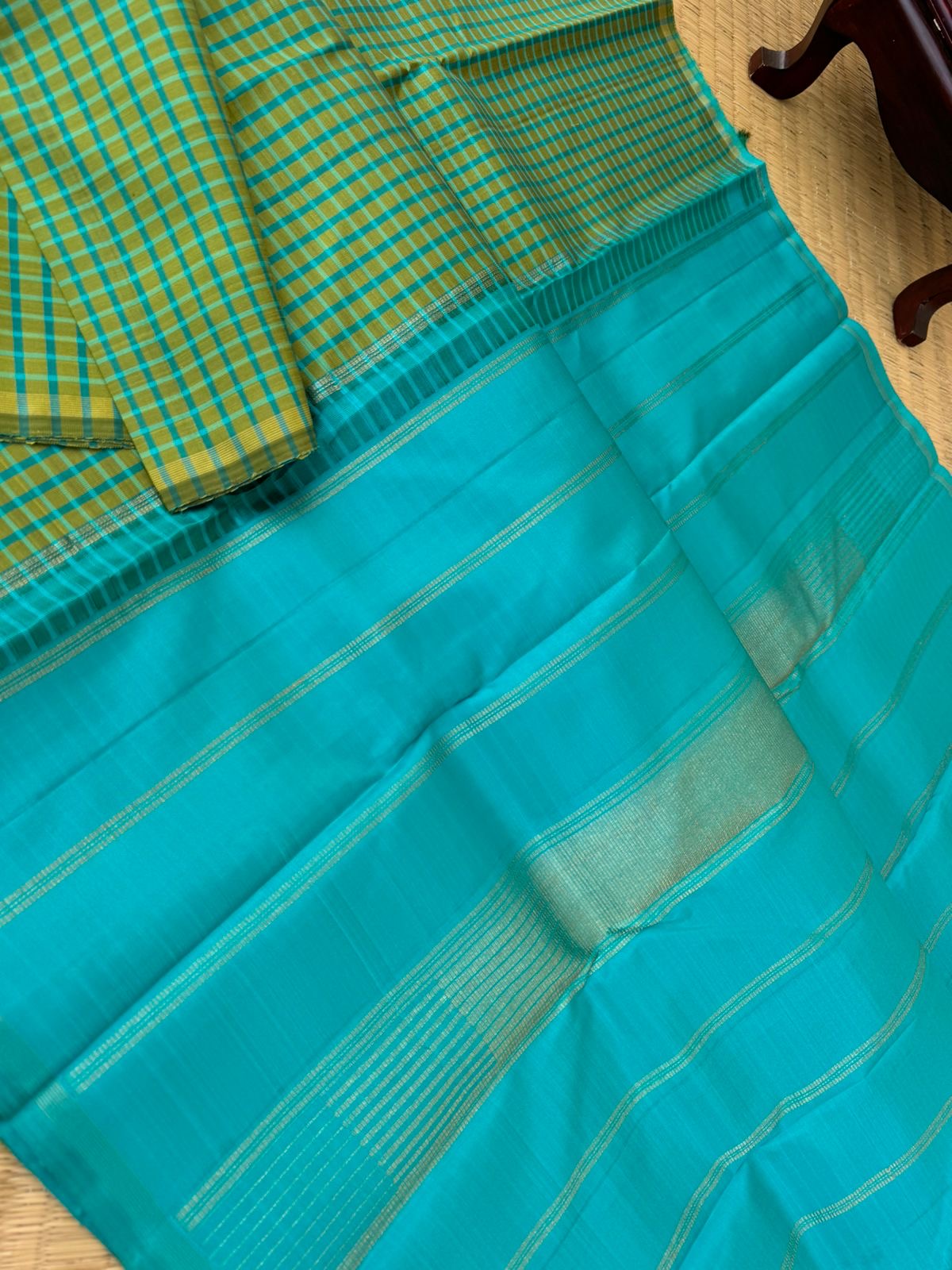 Kattams on Kanchivaram - pale green and teal podi kattam