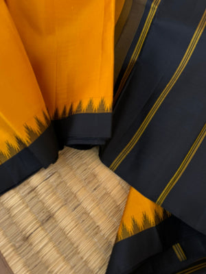 Bliss of Korvai Kanchivaram - stunning mustard and black for people who love small borders