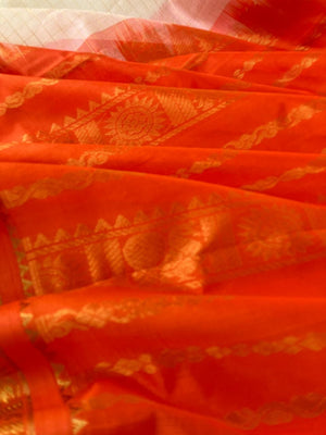 Korvai Silk Cotton - off white and orange zari kattam