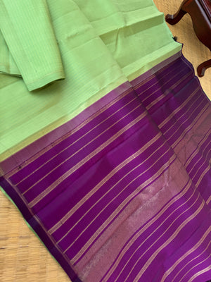 Ragas on Kanchivaram - pista green and purple borderless with vertical muthu strips