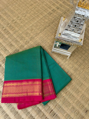 Korvai Silk Cottons - teal and pink podi kattam