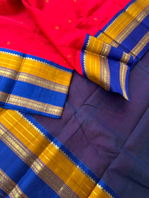 Divyam - Korvai Silk Cotton with Pure Silk Woven Borders - red and traditional woven borders