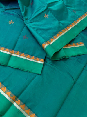 Woven Motifs Silk Cotton -deep rama green Bomkai