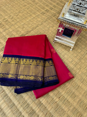 Korvai Silk Cottons - kum red pink with navy