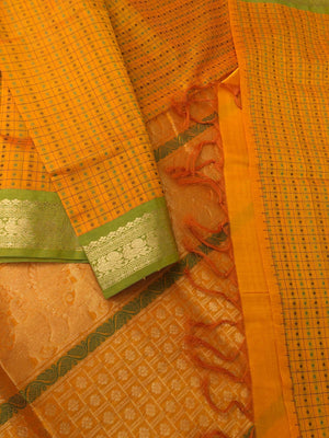 Woven Motifs Silk Cottons - gorgeous mango yellow Lakshadeepam