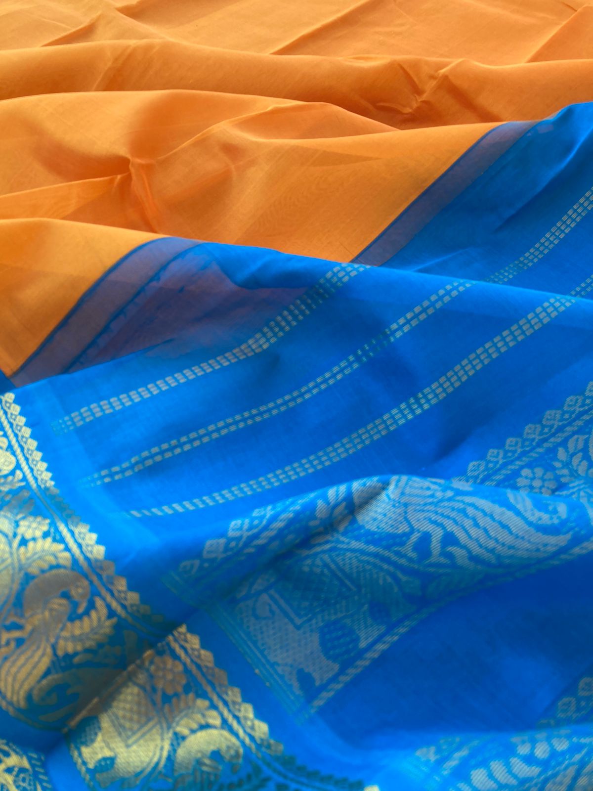 Korvai Silk Cottons - mustard and sulphate blue