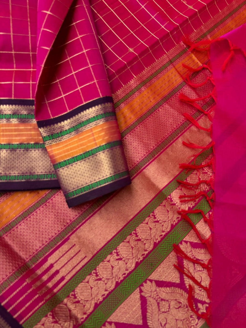 Zari Kissed Silk Cotton - pink short red muthukattam