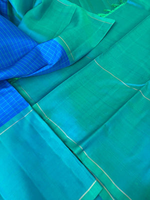 Daily Drape Kanchivarams - anandha blue muthu kattam woven body with dual tone aqua blue green broad borders