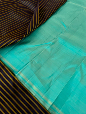 Vertical Stripes on Kanchivaram - black and turquoise with vertical stripes woven body