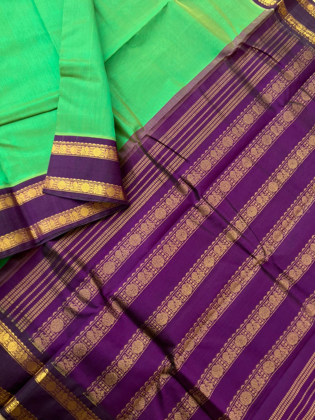 Korvai Silk Cotton - green and purple