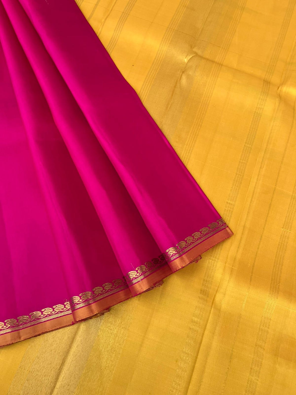 Shree - Stunning Small Border Kanchivarams - the most gorgeous pink and yellow with smaller paisley woven borders