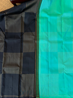 Ragas on Kanchivaram - black and aqua with box chex woven buttas