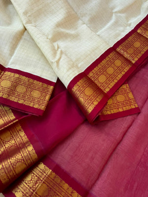 Korvai Silk Cotton - off white and aaraku zari kattam