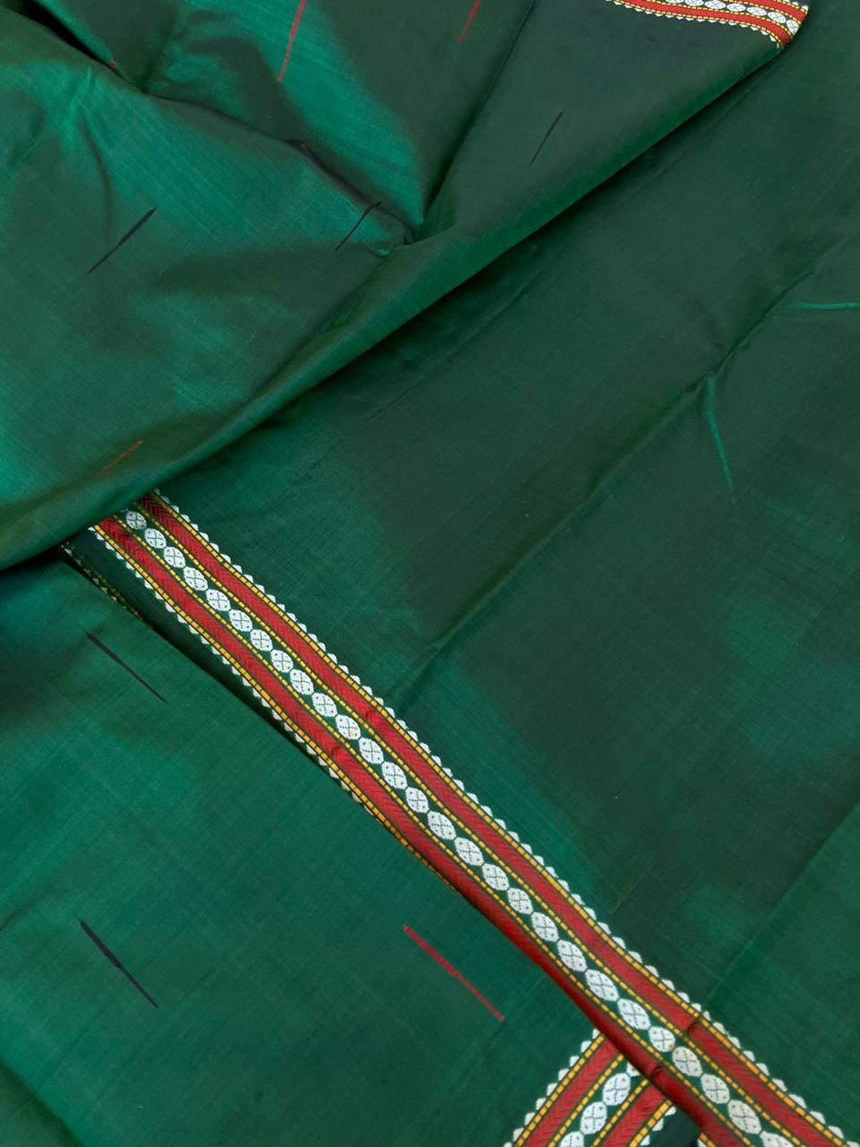 Woven from Memories - Beautiful No Zari Kanchivarams - deep dark meenakshi green malli mokku or rain drops