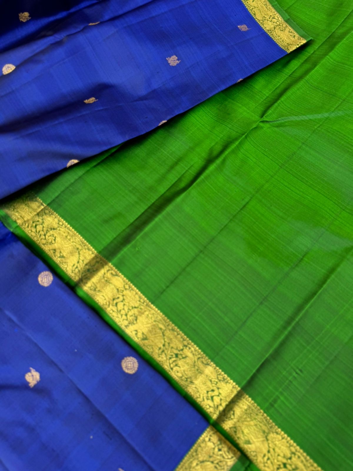 Shree - Stunning Small Border Kanchivarams - deep ink blue and green