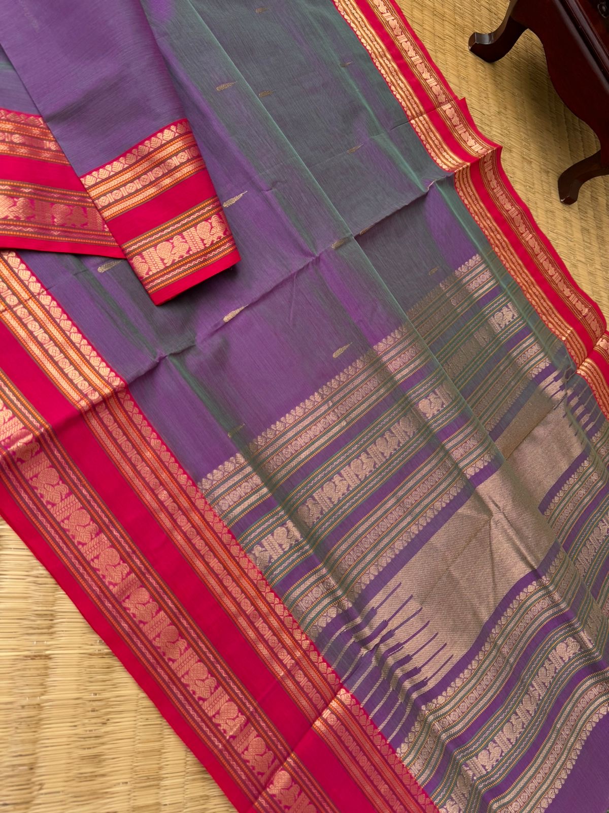 Zari Kissed Silk Cotton - violet mixed teal malli mokku