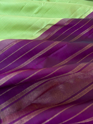 Ragas on Kanchivaram - pista green and purple borderless with vertical muthu strips