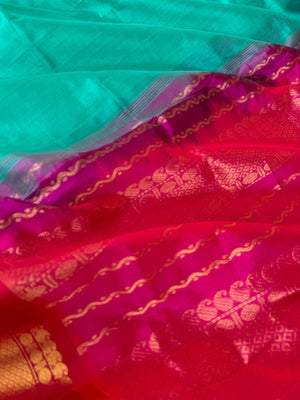 Korvai Silk Cotton - teal and pink