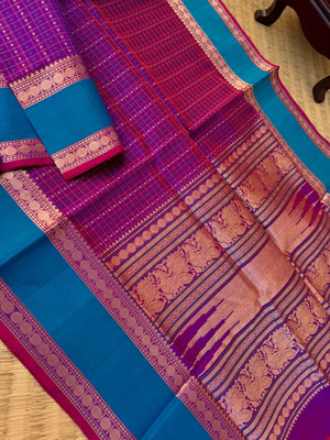 Woven Motifs Silk Cotton - dual tone purple lakshadeepam