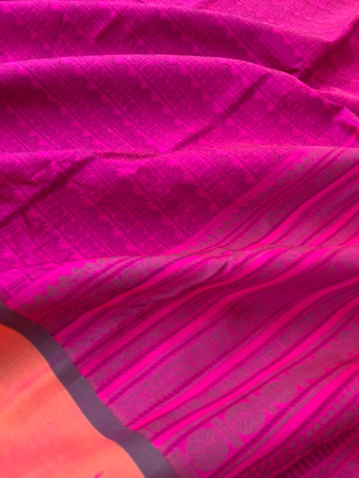 Woven Motifs Silk Cotton - deep indian pink with full body thread work