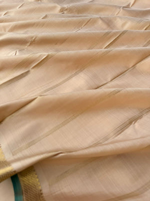 Shree - Stunning Small Border Kanchivarams - the natural tone of silk and small borders with green sleeve edge