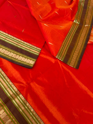 Zari Kissed Silk Cotton -beautiful orange with malli mokku woven buttas