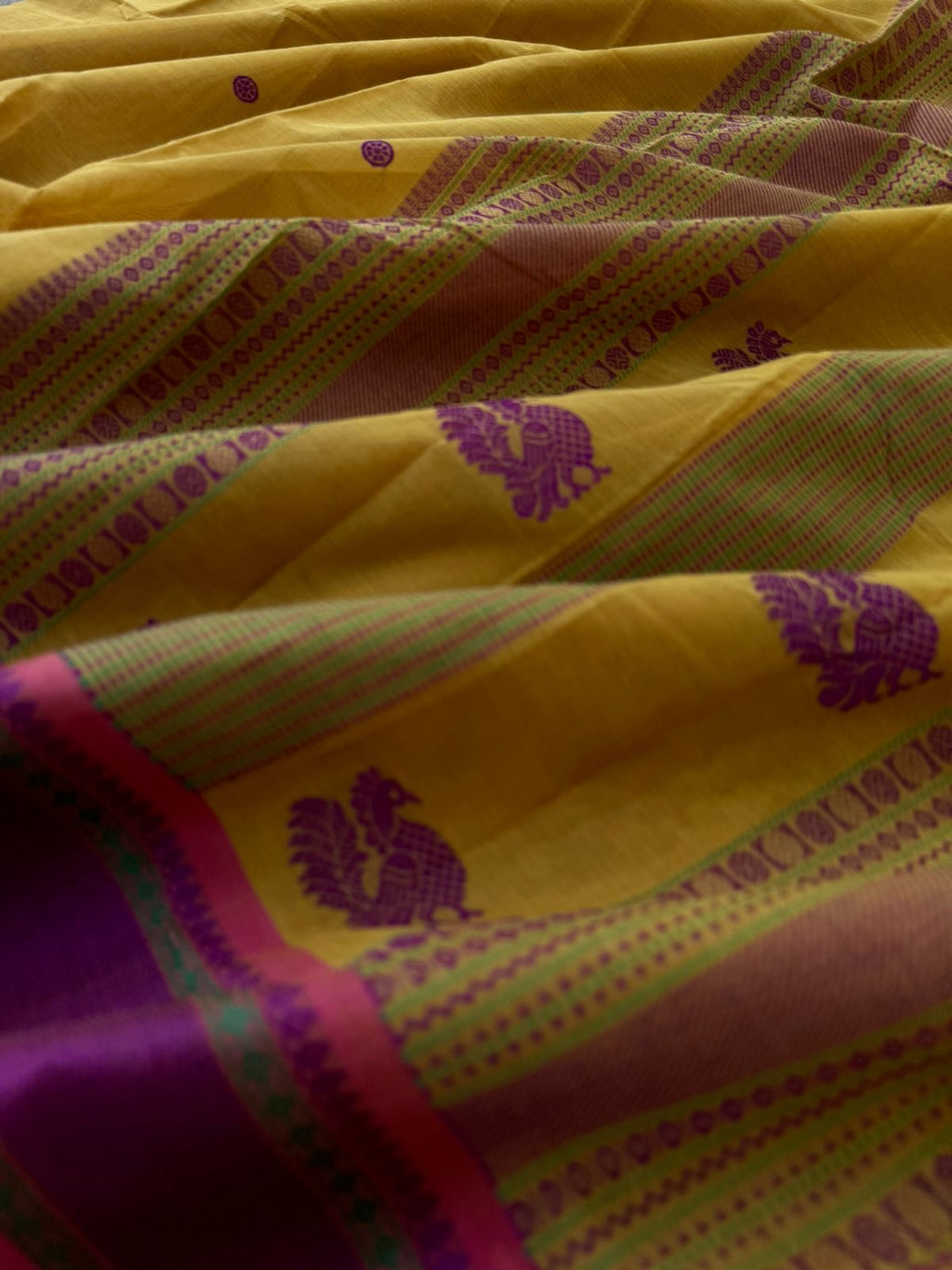 Mangalavastaram - pale mustard with annapakshi woven pallu