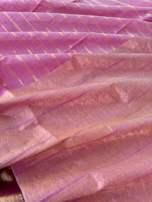 Zari Kissed Silk Cotton - baby pink veldhari with yali woven borders