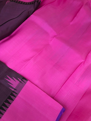 Kaavyam on Korvai Kanchivaram - black and rose pink short body with oosi stripes