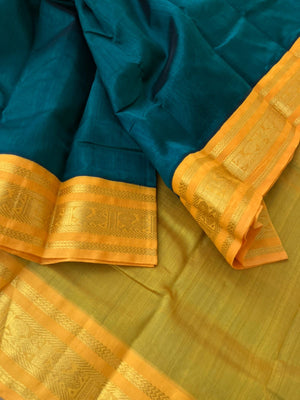 Korvai Silk Cotton - deep rama green and gold